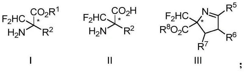 General chemical structures of chiral alpha-difluoromethyl amino acid compounds I, II, and III