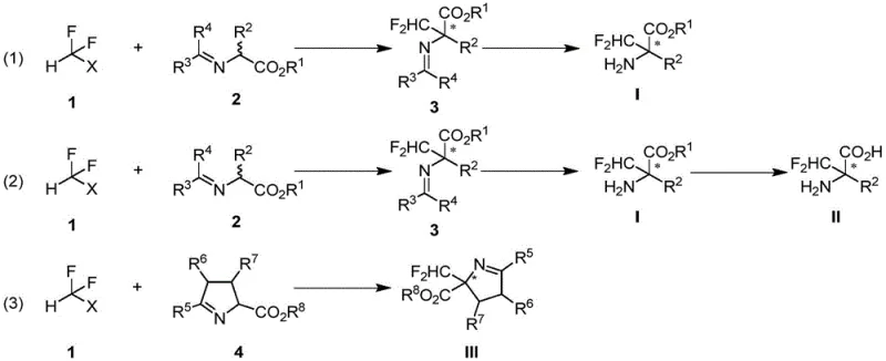 General reaction scheme for asymmetric difluoromethylation of aldimine esters to form chiral amino acids