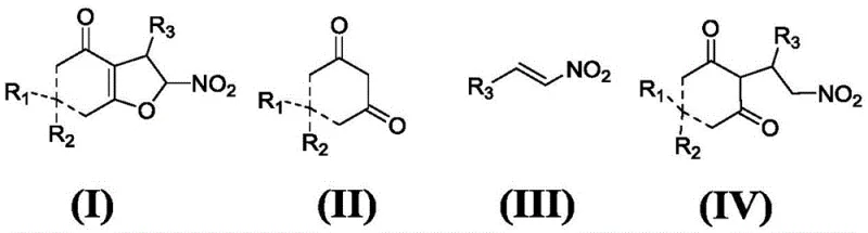 General reaction scheme showing the transformation of 1,3-cyclohexanedione and nitroolefin to chiral dihydrofuran
