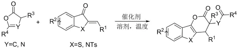 General synthetic route showing the tandem Michael/ester exchange reaction between substrates I, II/III and product IV