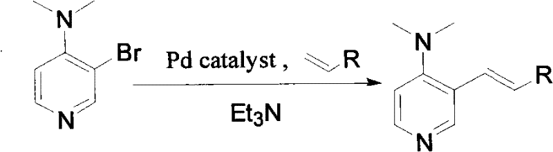 General Heck coupling reaction scheme for synthesizing 4-(N,N-dimethyl)aminopyridine derivatives from 3-bromo-DMAP and vinyl compounds