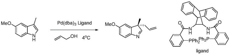 Prior art Trost method showing temperature sensitivity in indole alkylation