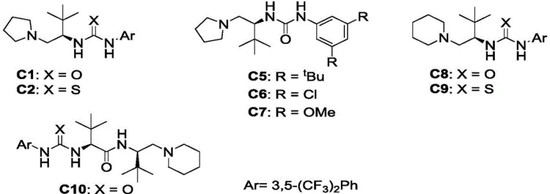 Structures of L-tert-leucine derived urea-tertiary amine catalysts C1-C11 used in the synthesis