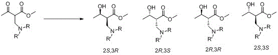 Stereoselective reduction reaction scheme showing conversion to four isomers