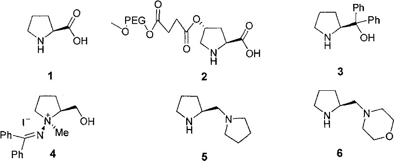 Prior art structures of proline derivatives and known organocatalysts showing limited functional diversity