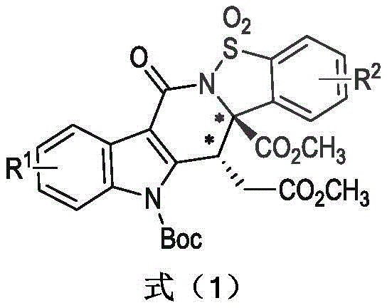 General structural formula of chiral indolosulfonamide derivatives showing variable R1 and R2 substituents