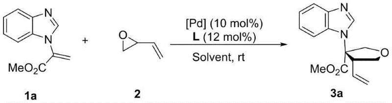 General reaction scheme for asymmetric 3+2 cyclization using Pd catalyst and chiral ligand