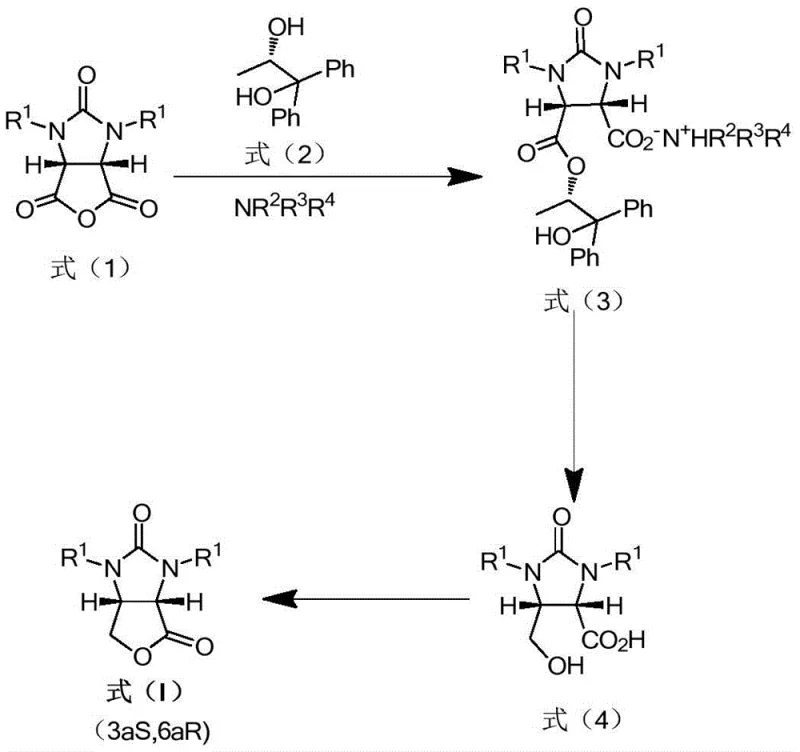 Overall synthetic route from cyclic anhydride to chiral lactone via quaternary ammonium salt