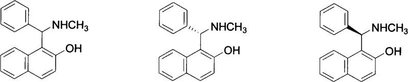 Structures of novel racemic and chiral N-methyl-1-(alpha-aminobenzyl)-2-naphthol compounds