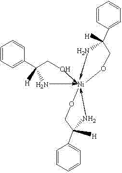 Chemical structure of the Chiral Ni complex showing the octahedral coordination of Nickel with three L-phenylglycinol ligands
