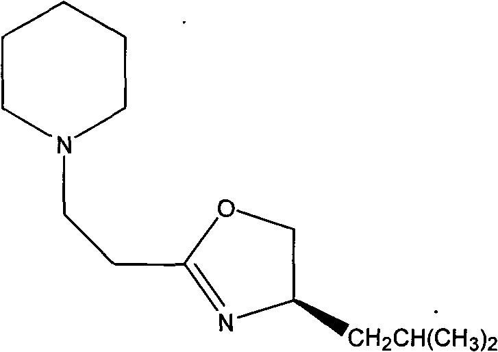 Chemical structure of the chiral oxazoline product 1-[2-4-isobutyl-4,5-dihydro-2-oxazolinyl]-ethyl piperidine