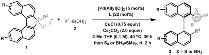 Reaction scheme of Pd-catalyzed synthesis of chiral phosphine compounds