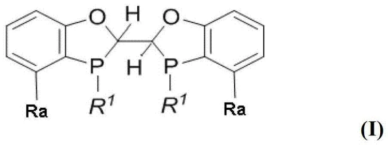 General chemical structure of the novel chiral phosphine ligand Formula I showing variable R1 and Ra groups
