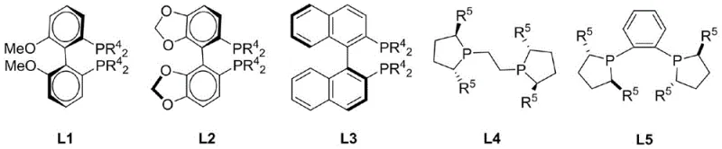 Structures of chiral phosphine ligands L1-L5 used to induce enantioselectivity in the copper catalytic system