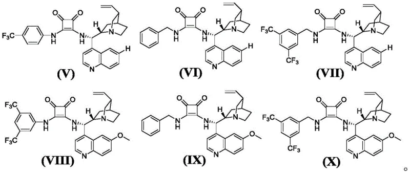 Structures of chiral squaric acid catalysts (V-X) used in the asymmetric synthesis