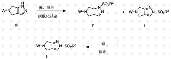 Scheme II depicting the two-step process involving sulfonylation followed by base-mediated isomerization to yield pure isomer I