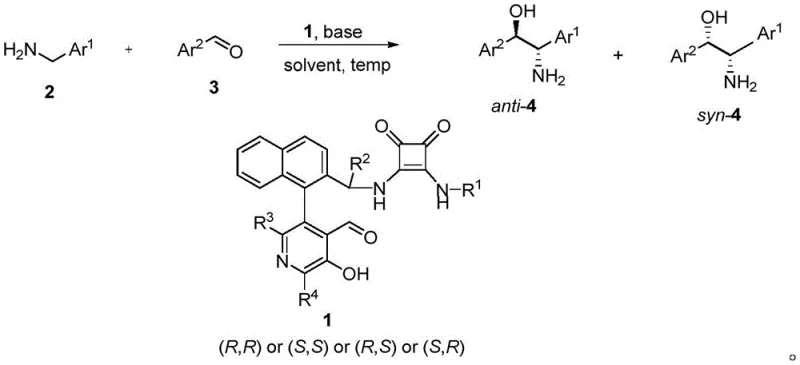 General reaction scheme for biomimetic aldol reaction to form beta-amino alcohols