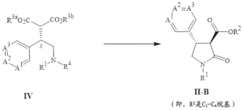 Scheme 4 illustrating the reductive cyclization of Formula IV to Formula II-B using Pd/C