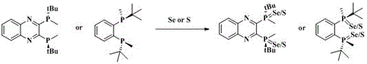 General reaction scheme for synthesizing chiral diphosphine selenium sulfur ligands from QuinoxP and BenzP precursors