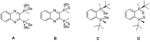 Chemical structures of specific chiral diphosphine selenium and sulfur ligands A B C and D