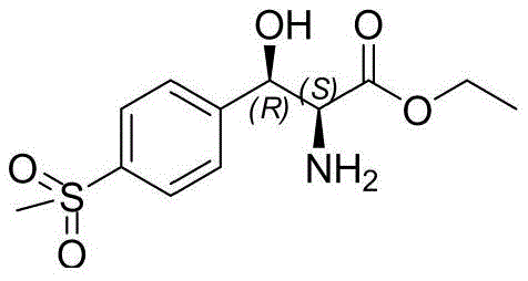 Chemical structure of (2S,3R)-p-methylsulfonylphenylserine ethyl ester showing the chiral centers and functional groups