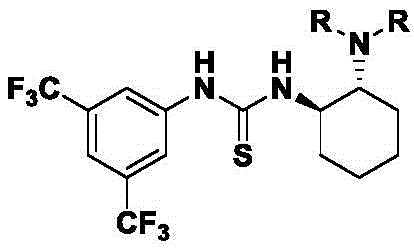 R-type chiral thiourea catalyst structure with trifluoromethylphenyl and cyclohexyl moieties