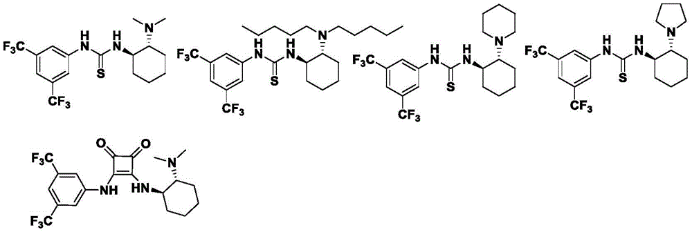 Diverse chiral thiourea catalyst structures including various amine configurations and cyclobutanedione variants