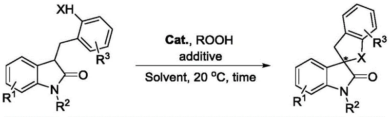 General reaction scheme for the preparation of chiral spiro indolone compounds via intramolecular oxidative coupling