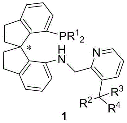 General chemical structure of the 3-substituted chiral spiro aminophosphine ligand showing the spiro indane skeleton and pyridine moiety