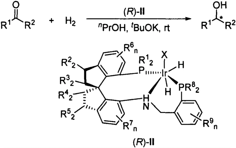 General reaction scheme for asymmetric hydrogenation of carbonyl compounds using Ir-SpiroPNP catalyst