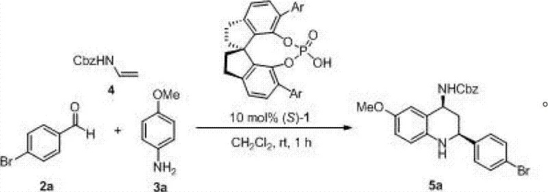 General reaction scheme showing the three-component coupling of aldehyde, amine, and vinyl carbamate catalyzed by chiral spiro phosphoric acid