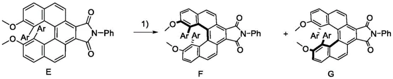 Chiral resolution process separating enantiomers F and G from racemic mixture E