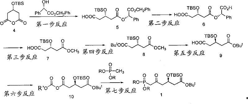 Complete reaction scheme of the novel asymmetric synthesis route from anhydride to final phosphonate intermediate
