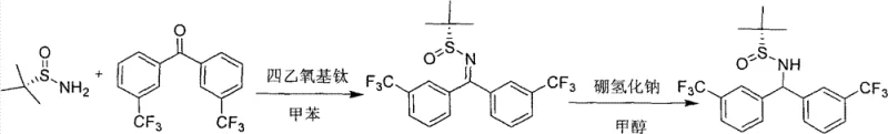 Synthesis route of chiral sulfinamide catalyst via condensation and reduction