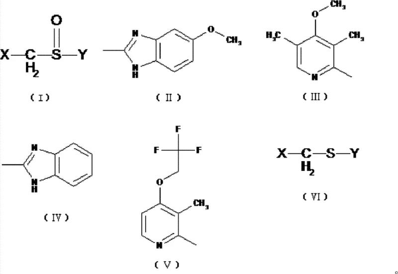General structural formulas for sulfinyl compounds (I) and prochiral thioethers (VI) with specific substituent groups (II-V)