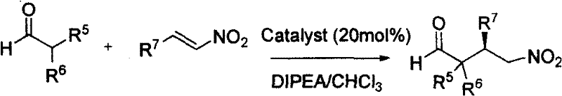 Reaction scheme showing the asymmetric conjugate addition of aldehydes and ketones to nitroolefins catalyzed by the chiral sulfonamide