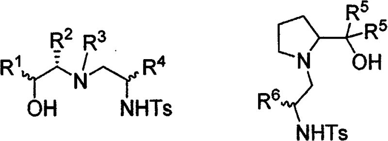 General chemical structure of chiral sulfonamide-aminoalcohol ligands showing variable R groups and chiral centers