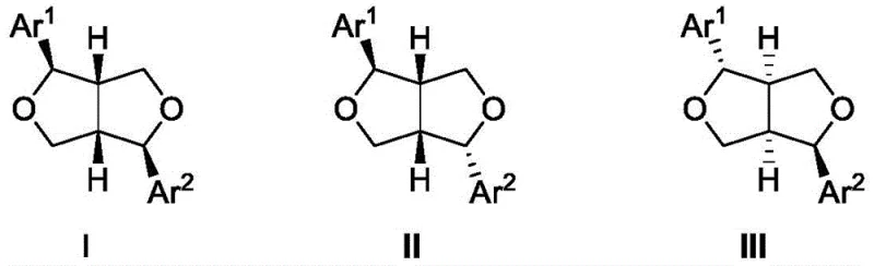 Structural formulas of final Lignan natural products I, II, and III