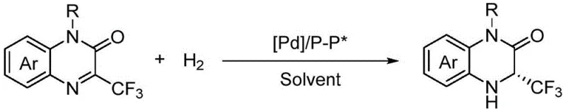 General reaction scheme for palladium-catalyzed asymmetric hydrogenation of trifluoromethylquinoxalinones