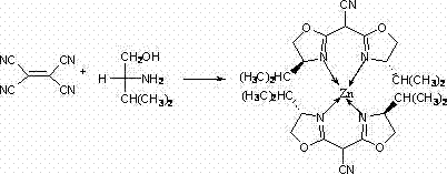 Synthesis reaction scheme of chiral zinc complex from tetracyanoethylene and D-valinol