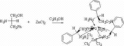 Synthesis reaction equation of chiral zinc complex from L-phenylalaninol and zinc chloride
