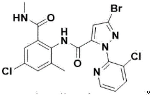 Chemical structure of Chlorantraniliprole showing the diamide backbone and halogenated heterocycles