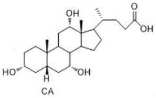 Chemical structure of Cholic Acid (CA) showing the steroid backbone and hydroxyl groups