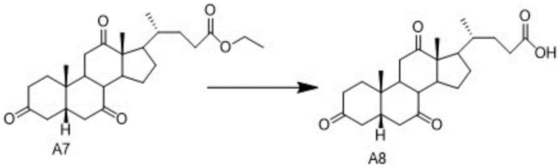 Reaction scheme showing the hydrolysis of intermediate A7 to cholic acid intermediate A8