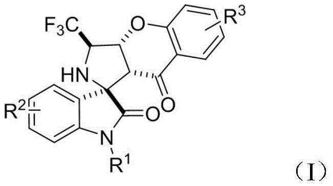 General chemical structure of chromanone spliced pyrrole spiro epoxidized indole skeleton with trifluoromethyl compounds