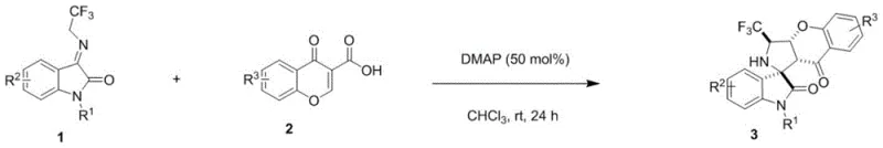 General synthetic route for chromanone spiro indole compounds via organocatalytic cycloaddition