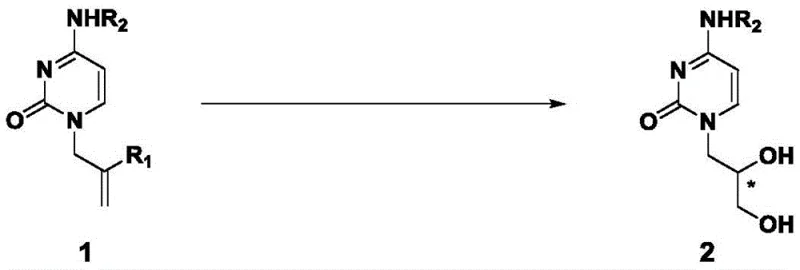 General reaction scheme for asymmetric dihydroxylation of pyrimidine derivatives to form chiral intermediates