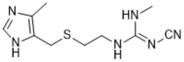 Chemical structure of Cimetidine showing the imidazole and guanidine moieties