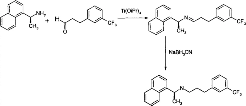 Prior art synthetic route showing reductive amination with toxic sodium cyanoborohydride
