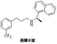 Chemical structure of Cinacalcet showing the naphthyl and trifluoromethyl phenyl moieties